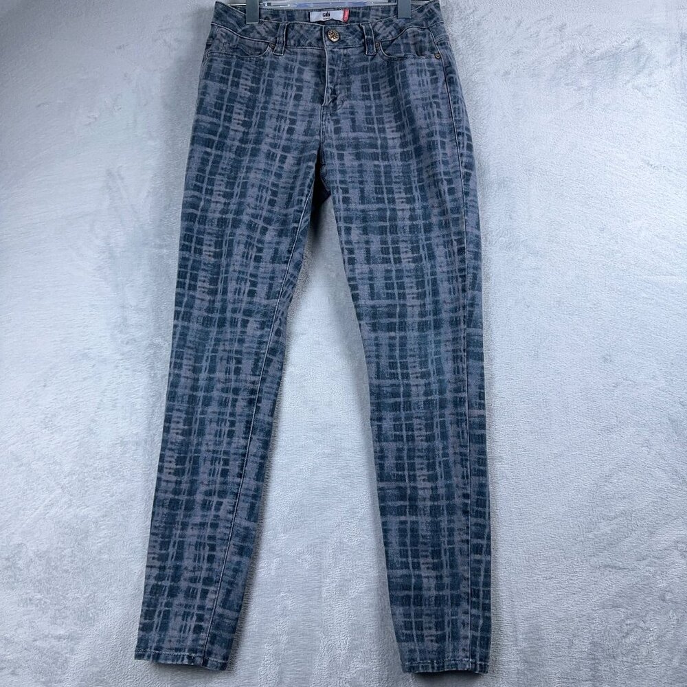 Cabi Jeans Skinny Denim Stretch Grid Print Low Rise Womens Navy Gray Size 8